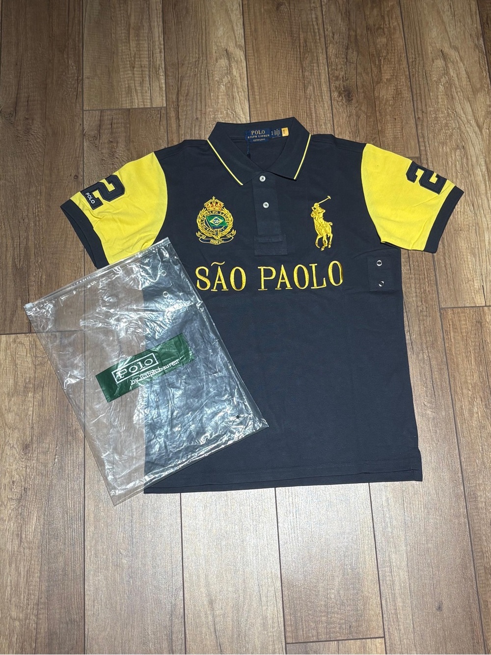 Polo Ralph Lauren Black and Yellow Quarter Button Up Shirt “Sao Paolo” Mens S,L